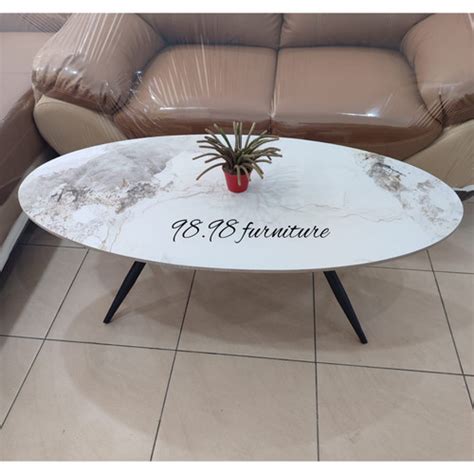 Jual Meja Tamu Granit Oval 120cm Rangka Besi Coffe Table Meja Sofa