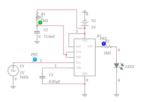 monostable multivibrator using 555 IC 5107 - Multisim Live