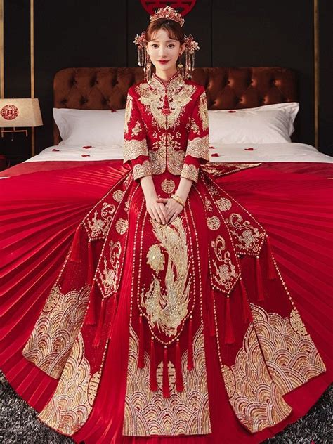 Chinese Traditional Wedding Dress Xiuhe Dress Golden Sequins Etsy