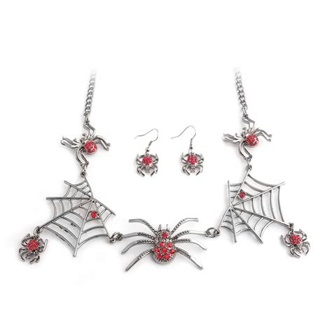 Spider Animal Sets Jewelry Spiders Web Necklace Spider Man Rhinestone