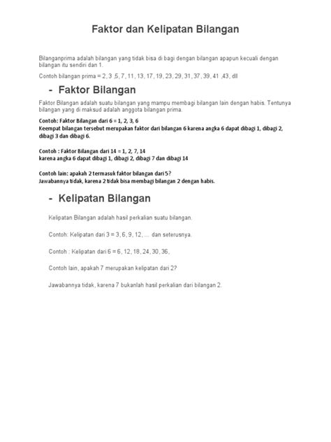 Matematika Faktor Dan Kelipatan Bilangan Pdf