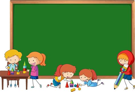 empty blackboard   kids doodle cartoon character isolated