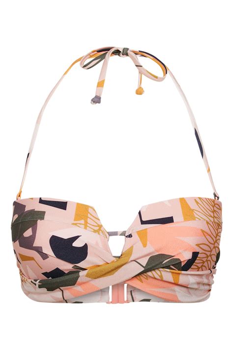 Femilet Tahiti Bandeau Bikini Overdel M Print Og I Laksefarve Hos Lohse