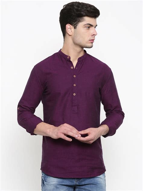 British Club Men Purple Solid Straight Kurta 568 Short Kurta For