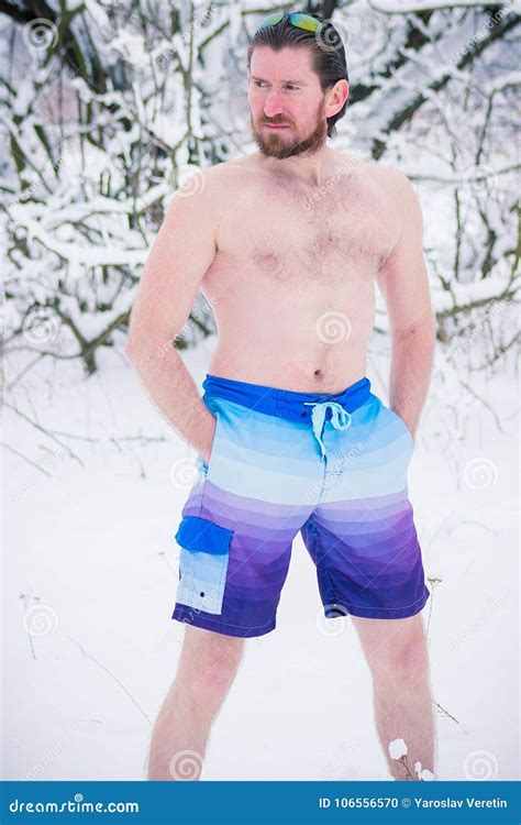 White Naked Man In A Snowy Forest Stock Photo Image Of Forester Christmastree