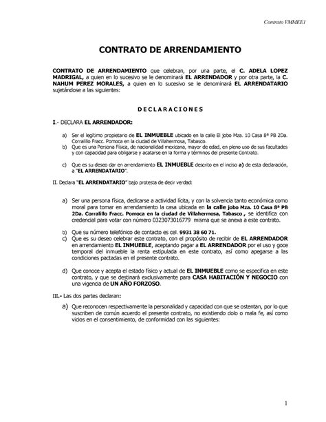 Contrato De Renta Para Casa