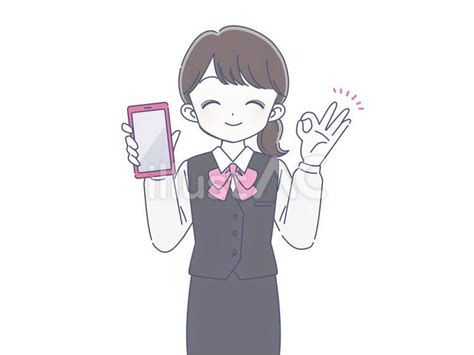 スマホを持ってokサインをする制服の女性イラスト No 24486085｜無料イラスト・フリー素材なら「イラストac」