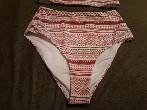Cupshe Burgundy And White Bikini Set Swim Suit Top Hi Gem