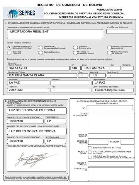 parte  de registro de comercio  documento de identidad business