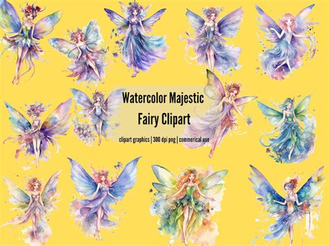 Watercolor Majestic Fairy Clipart Pack of 13 Beautiful Fairies in PNG ...