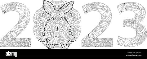 Hand Drawn Zentangle Rabbir Number For Coloring Pages For T Shirt