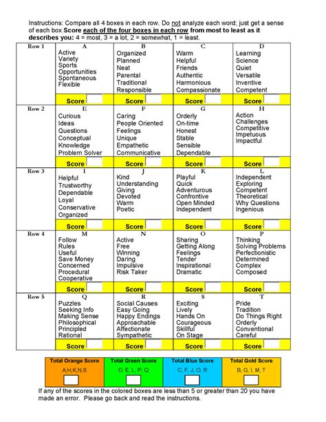 Team Building Personality Test Printable