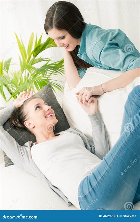 Lesbian Couple Flirting At Home Stock Photo Image Of Relax Girlfriend 46297894