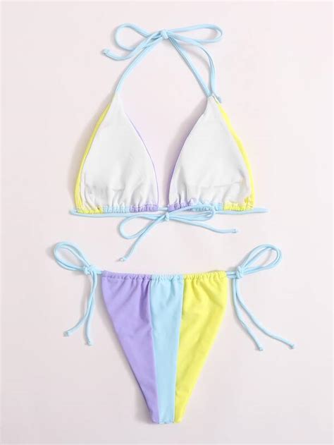 Color Block Triangle Tie Side Bikini Swimsuit SHEIN USA