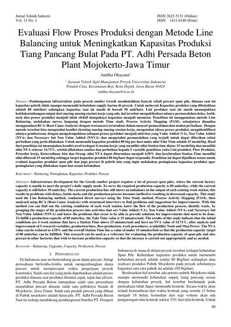 PDF Evaluasi Flow Proses Produksi Dengan Metode Line Balancing Untuk