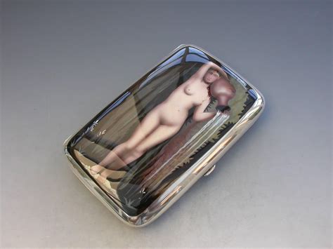 Art Deco Silver And Enamel Cigar Case Naked Lady By Walker And Hall Sheffield 1916 For Sale At