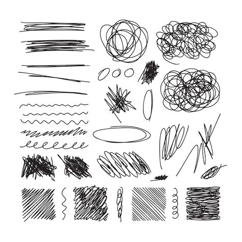 Set Of Hand Drawn Ink Pen Scribbles Tangle Sketch Color Vector Tangle