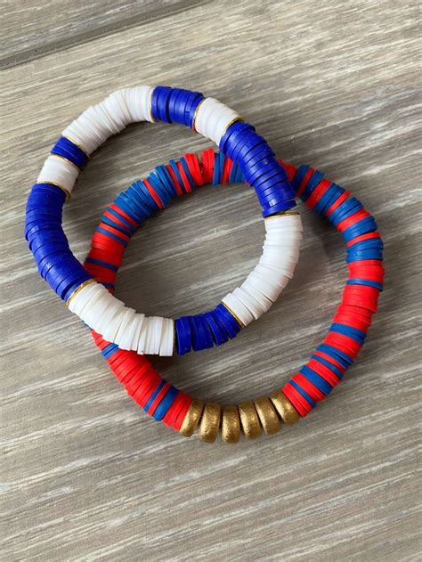 Red And Blue Vinyl Heishi Bead Bracelet Red Vinyl Bracelet Etsy