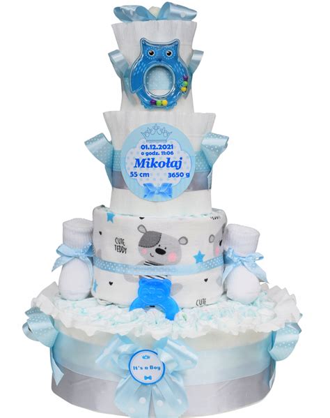 Duży Tort z pieluch PAMPERS prezent BABY SHOWER 3 12217140734 Allegro pl