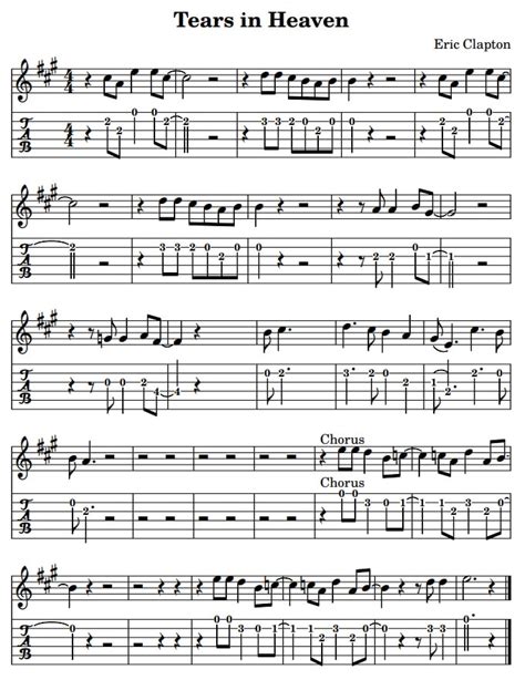 Tears in Heaven mandolin tab - Tenor Banjo Tabs