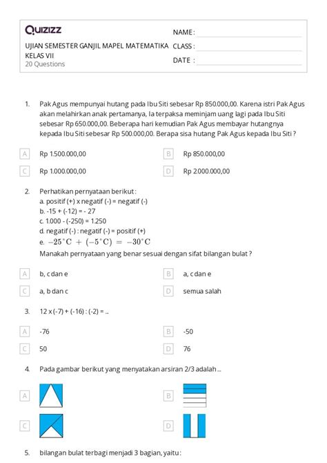 Lembar Kerja Pecahan Pada Garis Bilangan Untuk Kelas Di Quizizz