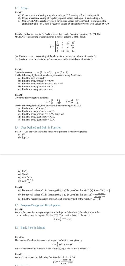 Solved 1 3 Arrays Task 3 A Create A Vector X Having A Chegg