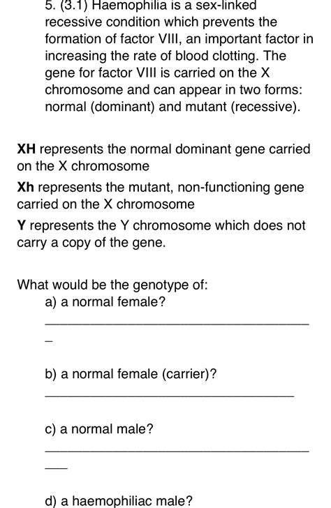 Solved 5 3 1 Haemophilia Is A Sex Linked Recessive