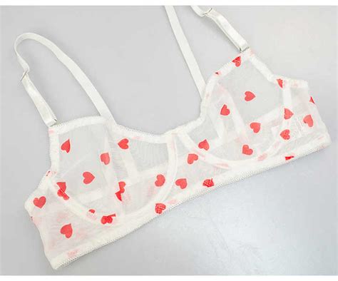 Ihoov Women S Sexy Minimalist Lace Love Print Underwire Lingerie Set Mesh Perspective Seamless