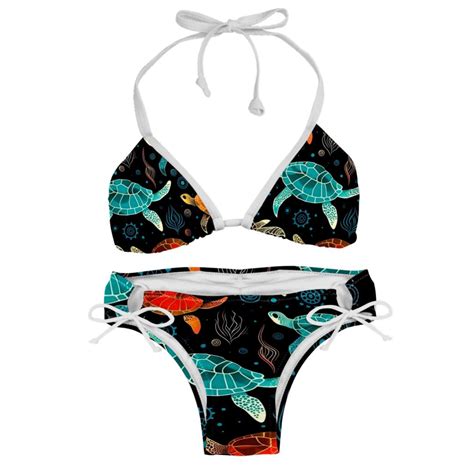 Turtle Seamless Detachable Sponge Adjustable Strap Bikini Set Two Pack Swimsuits For Women