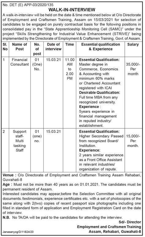 Dect Assam Recruitment 2021 2 Mts Financial Consultant Jobs