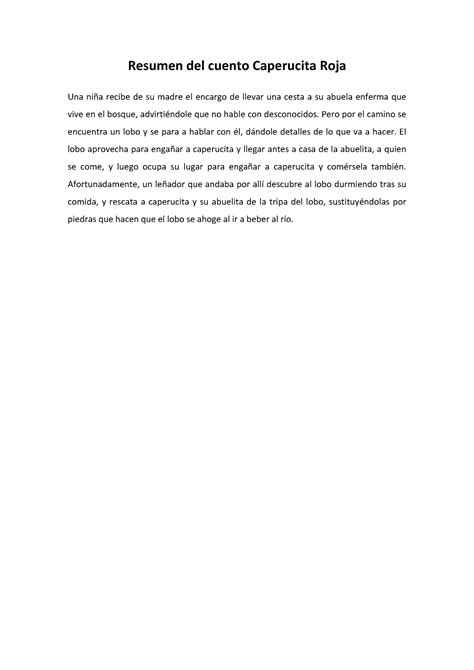 Resumen Del Cuento Caperucita Roja En Pdf Resumen Del Cuento