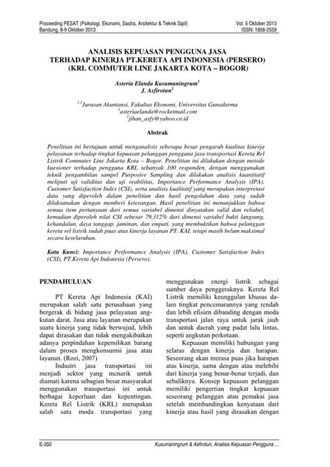 Analisis Kepuasan Pengguna Jasa Terhadap Kinerja Pt Kereta Api