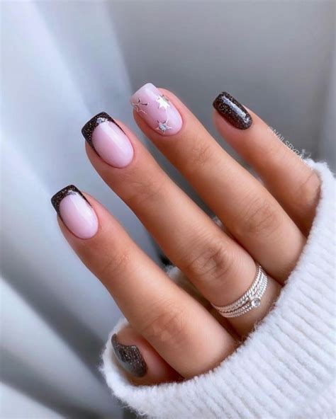 Awesome New Year S Eve Nail Art Ideas Shimmery Black Tip French Nails