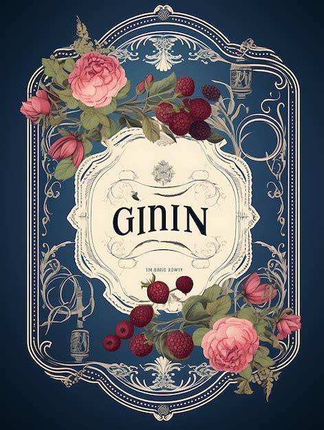 Premium Photo Gin Label Victorian Juniper Berries And Roses Jewel