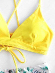 ZAFUL Criss Cross Floral Padded Bikini Set In YELLOW ZAFUL 2025