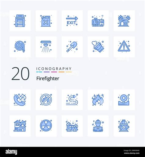 20 Firefighter Blue Color Icon Pack Like Navigation Fire Exit Fire