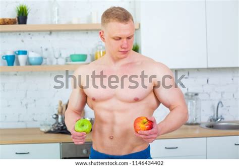 Muscular Man Naked Torso Kitchen Fruit Stock Photo Shutterstock