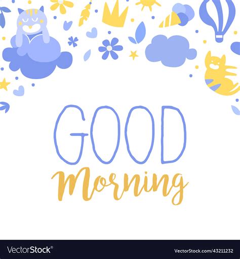 Cute blue good morning text card design Royalty Free Vector