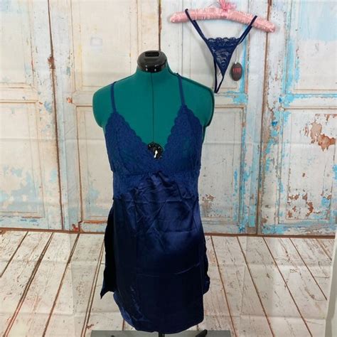 Avid Love Intimates Sleepwear Avidlove Women Babydoll Xl Lingerie Sheer Lace Chemise Navy