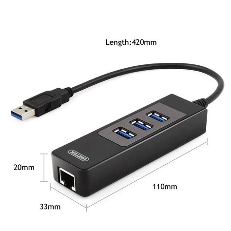 Unitek Y 3045C USB3 0 3 Port Hub W Gigabit LAN Fidelity Technology