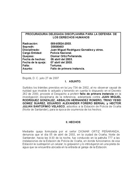 Fallo Disciplinario Procuraduria - PROCURADURIA DELEGADA DISCIPLIANRIA