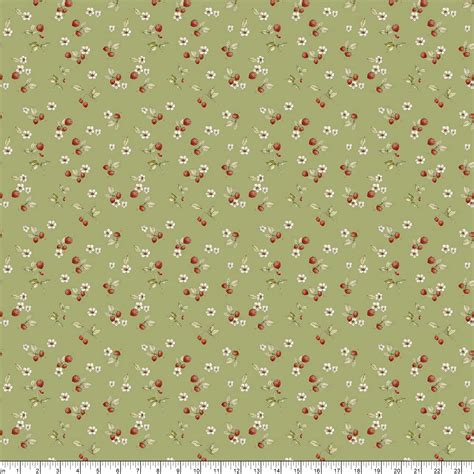 Figo Heavenly Hedgerow Strawberries Pistachio Fabric Utopia