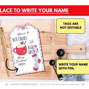 Hot Chocs And Fuzzy Socks Gift Tag Printable Christmas Socks Tag Hot Cocoa Gift Tag PTA Thank
