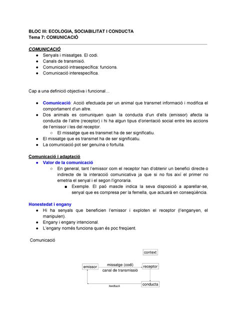 Tema 7 Apunts 7 BLOC III ECOLOGIA SOCIABILITAT I CONDUCTA Tema 7