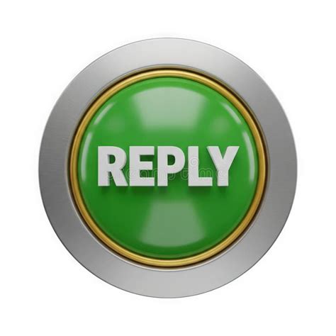 A Close Up Of A Circular Glossy Green Button With The Word Reply