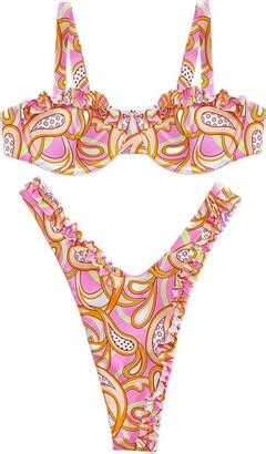 Moxilyn Sexy Floral Bikini Swimsuit Set For Women Swimwear Triangle Bathing Suit Tie Knot String