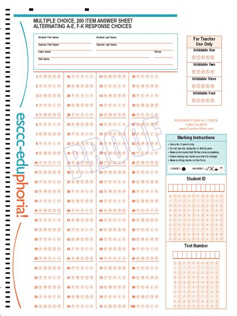 Scantron Sample 1 100 Pdf Multiple Choice Psychological Testing