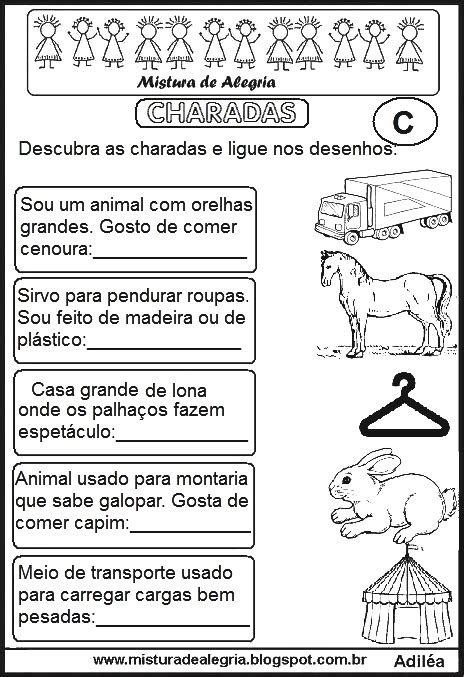 ATIVIDADES PARA ALFABETIZAÇÃO - CHARADAS - Mistura de Alegria