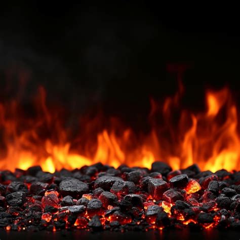 Premium Photo Glowing Red Hot Burning Charcoal With Orange Flames