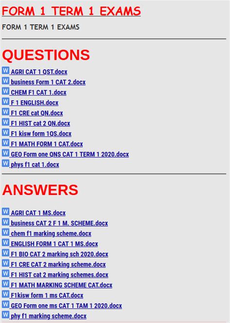 FORM 1 TERM 1 EXAMS KCSE REVISION